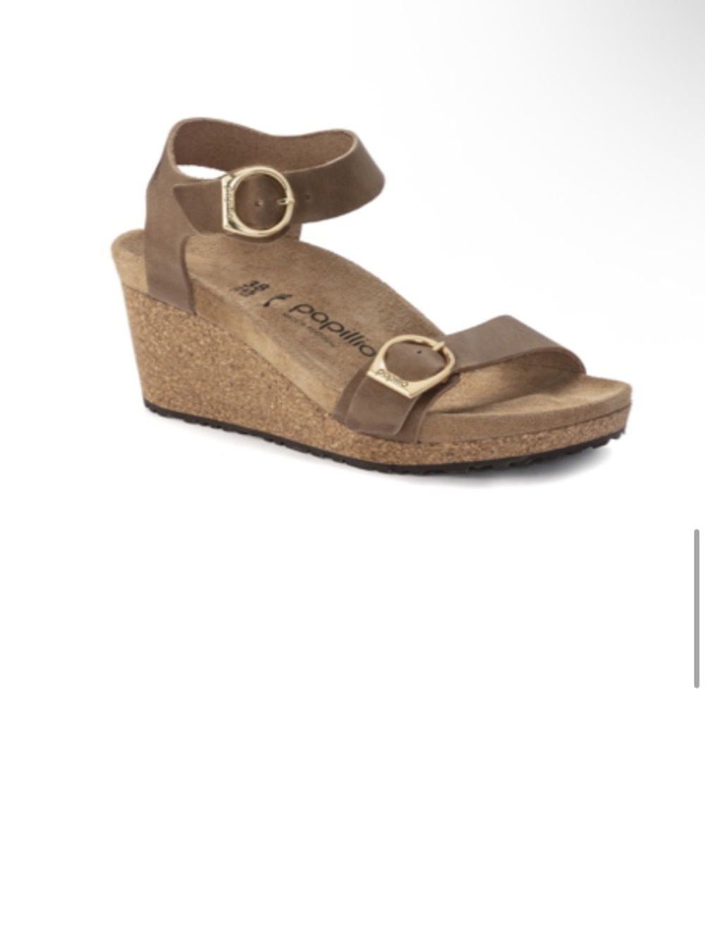 Papillio by Birkenstock Brown Leather Cork Wedge Sandal, Soley Ring-Buckle